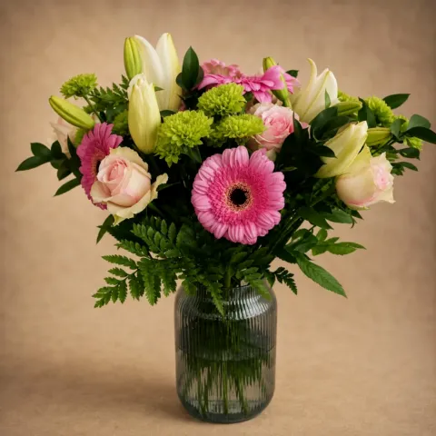 Rose, Gerbera and Lily Vase
