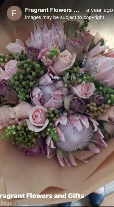 Protea wrap with lilac roses