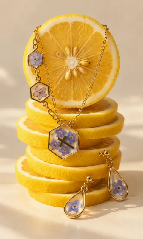 Matching Resin Earrings And Necklace